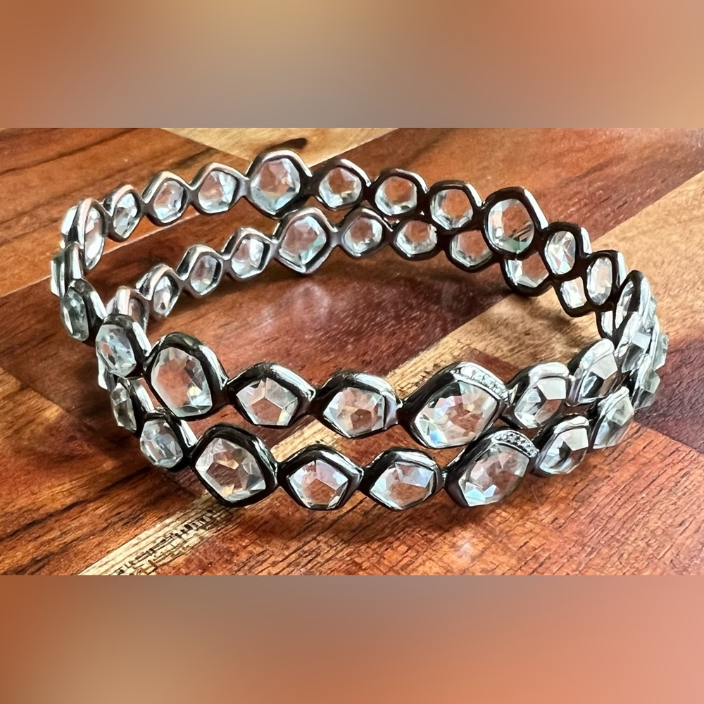 Ippolita Clear Quartz And Diamond Wicked Bangle Bracelets Set 925 Medium